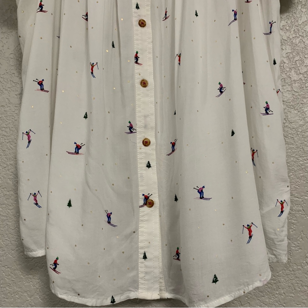 32 of 52 Conversations Anthropologie Blouse Top Womens 16 Skier Novelty Print - Picture 9 of 16